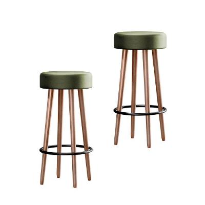 Kit 02 Banquetas Redondas Líbia Corano Verde