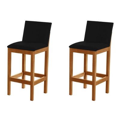 Kit 2 Banquetas Alta Pérola Com Encosto Estofada Em Veludo Preto Madeira Maciça Castanhopreto