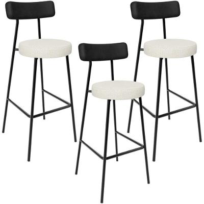 Kit 03 Banquetas Alta Cozinha Sala Jantar Milão L02 Couríssimo Preto Linho Champagne