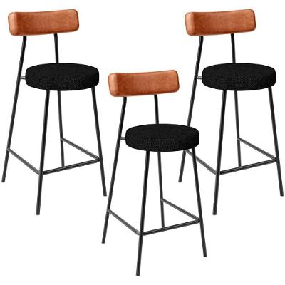 Kit 03 Banquetas Baixa Cozinha Sala Jantar Bancada Milão L02 Couríssimo Camel Linho Chumbo Decor