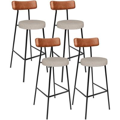 Kit 04 Banquetas Alta Bar Cozinha Sala De Jantar Milão L02 Couríssimo Camel Linho Bege