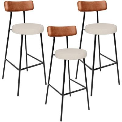 Kit 03 Banquetas Alta Bar Cozinha Sala De Jantar Milão L02 Couríssimo Camel Linho Cru