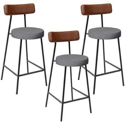 Kit 03 Banquetas Baixa Cozinha Jantar Milão L02 Couríssimo Marrom Linho Cinza Escuro