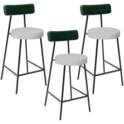 Kit 03 Banquetas Baixa Bar Cozinha E Sala De Jantar Milão L02 Facto Verde Linho Cinza