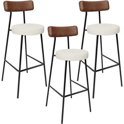 Kit 03 Banquetas Alta Cozinha Sala Jantar Milão L02 Couríssimo Marrom Linho Champagne