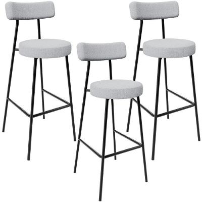 Kit 03 Banquetas Altas Cozinha Bar Sala De Jantar Em Aço Milão L02 Bouclê Cinza