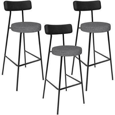 Kit 03 Banquetas Alta Cozinha Sala Jantar Milão L02 Couríssimo Preto Linho Cinza Escuro