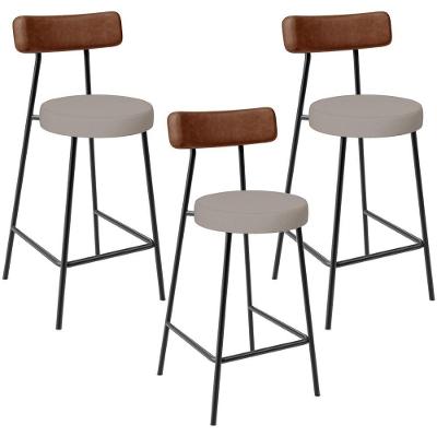 Kit 03 Banquetas Baixa Cozinha Sala De Jantar Milão L02 Couríssimo Marrom Linho Bege