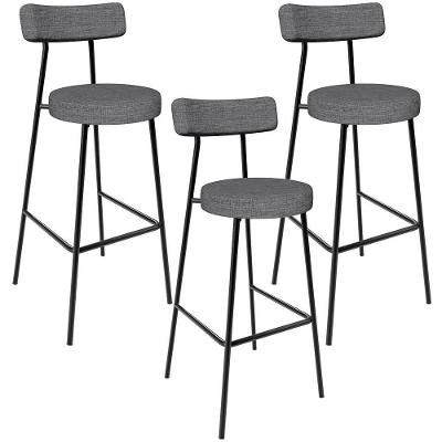 Kit 03 Banquetas Altas Cozinha Bar Sala De Jantar Em Aço Milão L02 Linho Cinza Escuro