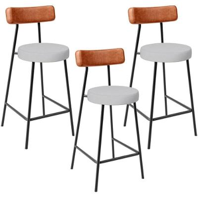 Kit 03 Banquetas Baixa Bar Cozinha Sala Jantar Milão L02 Couríssimo Camel Linho Cinza
