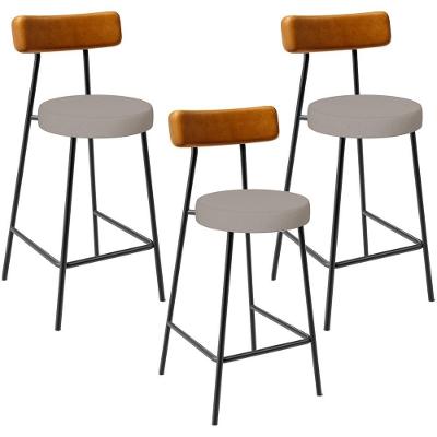 Kit 03 Banquetas Baixa Bar Cozinha Sala Jantar Milão L02 Couríssimo Whisky Linho Bege