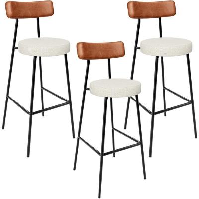 Kit 03 Banquetas Alta Cozinha Sala Jantar Milão L02 Couríssimo Camel Linho Champagne