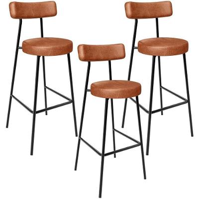 Kit 03 Banquetas Altas Cozinha Bar Sala De Jantar Em Aço Milão L02 Couríssimo Camel