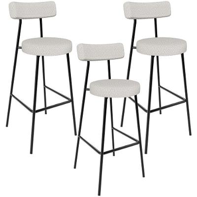 Kit 03 Banquetas Altas Cozinha Bar Sala De Jantar Em Aço Milão L02 Bouclê Cru