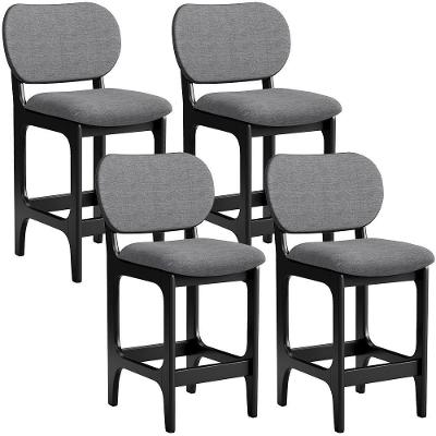 Kit 04 Banquetas Baixa Bar Cozinha E Sala De Jantar Fixa Betta Preto Linho Cinza Escuro