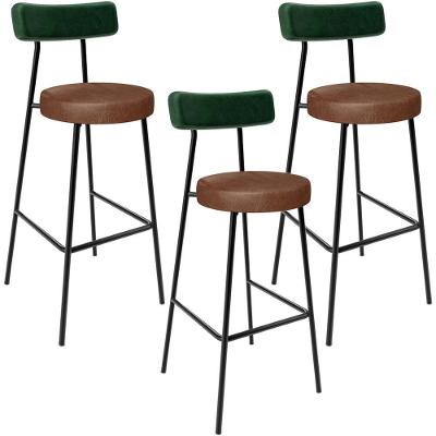 Kit 03 Banquetas Alta Cozinha Sala De Jantar Milão L02 Facto Verde Couríssimo Marrom