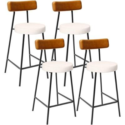 Kit 04 Banquetas Baixa Cozinha Sala Jantar Bancada Milão L02 Couríssimo Whisky Linho Cru