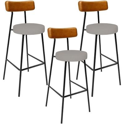 Kit 03 Banquetas Alta Cozinha Sala Jantar Aço Milão L02 Couríssimo Whisky Linho Bege