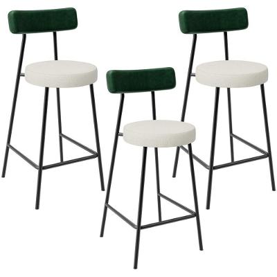 Kit 03 Banquetas Baixa Bar Cozinha E Sala Jantar Milão L02 Facto Verde Linho Champagne