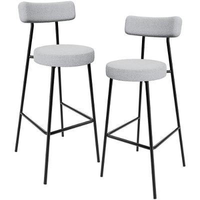 Kit 02 Banquetas Alta Cozinha Bar Sala Jantar Estrutura Em Aço Milão L02 Bouclê Cinza