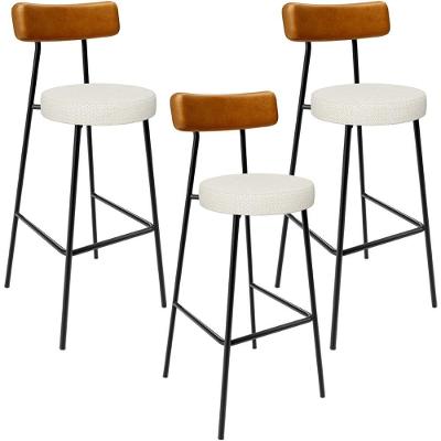 Kit 03 Banquetas Alta Cozinha Sala Jantar Milão L02 Couríssimo Whisky Linho Champagne