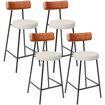 Kit 04 Banquetas Baixa Cozinha Sala Jantar Milão L02 Couríssimo Camel Linho Champagne