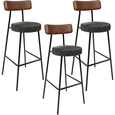 Kit 03 Banquetas Alta Cozinha Sala De Jantar Milão L02 Couríssimo Marrom Linho Chumbo