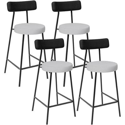 Kit 04 Banquetas Baixa Bar Cozinha Sala Jantar Milão L02 Couríssimo Preto Linho Cinza