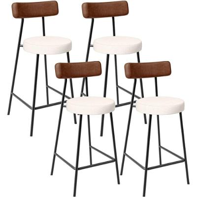 Kit 04 Banquetas Baixa Cozinha Sala De Jantar Milão L02 Couríssimo Marrom Linho Cru