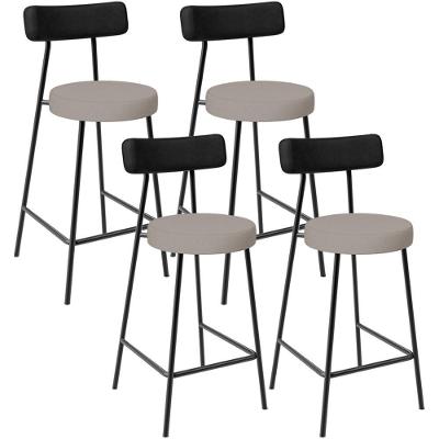 Kit 04 Banquetas Baixa Bar Cozinha Sala Jantar Milão L02 Couríssimo Preto Linho Bege