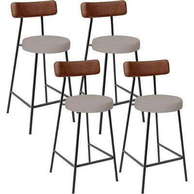 Kit 04 Banquetas Baixa Cozinha Sala De Jantar Milão L02 Couríssimo Marrom Linho Bege