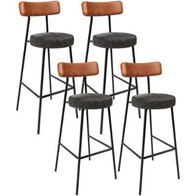 Kit 04 Banquetas Alta Cozinha Sala De Jantar Milão L02 Couríssimo Camel Linho Chumbo