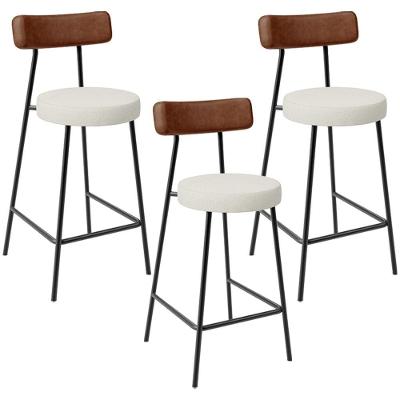 Kit 03 Banquetas Baixa Cozinha Sala Jantar Milão L02 Couríssimo Marrom Linho Champagne