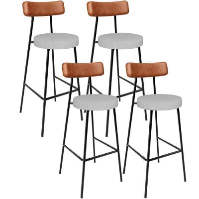 Kit 04 Banquetas Alta Cozinha Sala De Jantar Aço Milão L02 Couríssimo Camel Linho Cinza