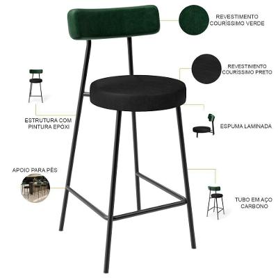 Banqueta Baixa Bar Cozinha Sala De Jantar Milão L02 Facto Verde Musgo Preto