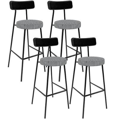 Kit 04 Banquetas Alta Cozinha Sala Jantar Em Aço Milão L02 Couríssimo Preto Pied Poule