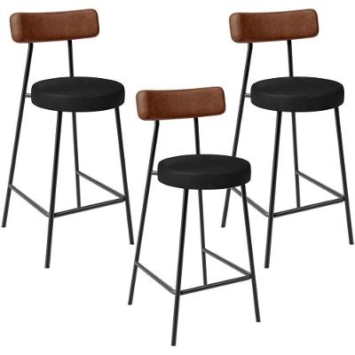 Kit 03 Banquetas Baixa Cozinha Sala Jantar Bancada Milão L02 Couríssimo Marrom Preto