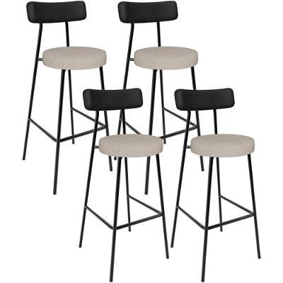 Kit 04 Banquetas Alta Bar Cozinha Sala De Jantar Milão L02 Couríssimo Preto Linho Bege