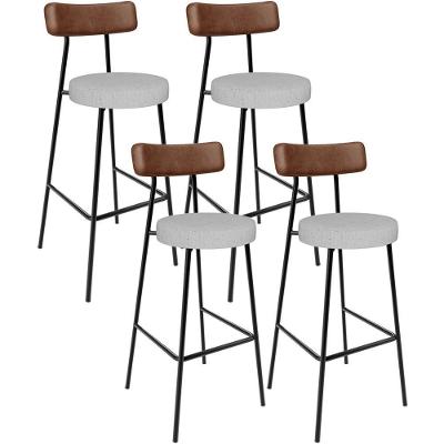 Kit 04 Banquetas Alta Bar Cozinha Sala Jantar Milão L02 Couríssimo Marrom Linho Cinza