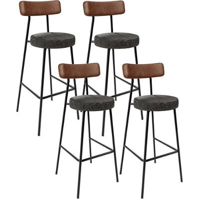 Kit 04 Banquetas Alta Cozinha Sala De Jantar Milão L02 Couríssimo Marrom Linho Chumbo