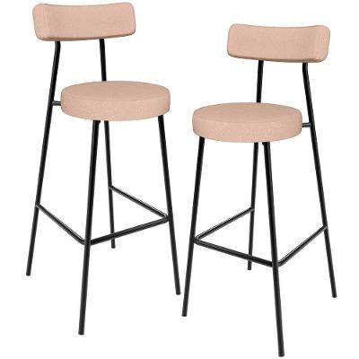 Kit 02 Banquetas Alta Cozinha Bar Sala Jantar Estrutura Em Aço Milão L02 Linho Rosê