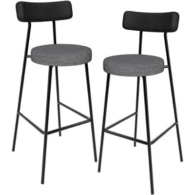 Kit 02 Banquetas Alta Cozinha Sala Jantar Milão L02 Couríssimo Preto Linho Cinza Escuro