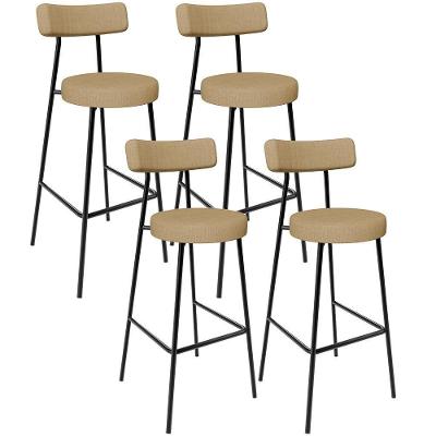 Kit 04 Banquetas Alta Bar Cozinha Sala De Jantar Em Aço Milão L02 Linho Bege Escuro