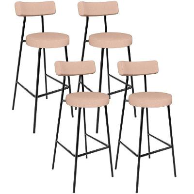 Kit 04 Banquetas Altas Bar Cozinha Sala De Jantar Em Aço Milão L02 Linho Rosê