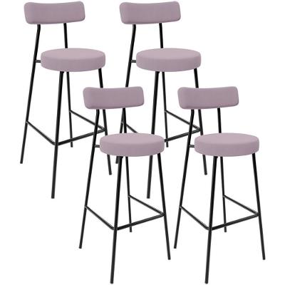 Kit 04 Banquetas Altas Bar Cozinha Sala De Jantar Em Aço Milão L02 Suede Rosê