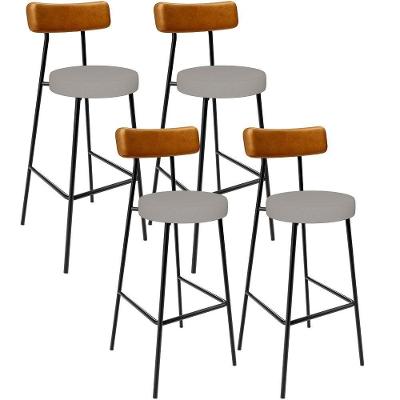Kit 04 Banquetas Alta Cozinha Sala Jantar Aço Milão L02 Couríssimo Whisky Linho Bege