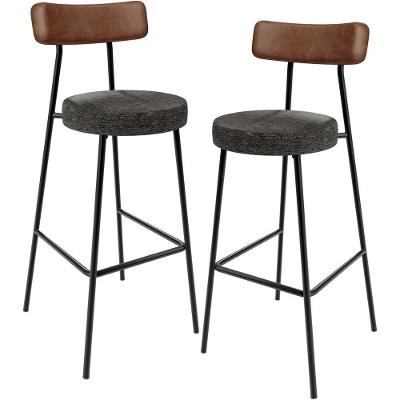 Kit 02 Banquetas Alta Cozinha Sala De Jantar Milão L02 Couríssimo Marrom Linho Chumbo