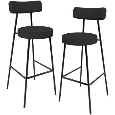 Kit 02 Banquetas Alta Cozinha Bar Sala Jantar Estrutura Em Aço Milão L02 Bouclê Preto