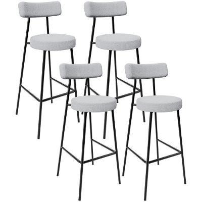 Kit 04 Banquetas Altas Bar Cozinha Sala De Jantar Em Aço Milão L02 Bouclê Cinza