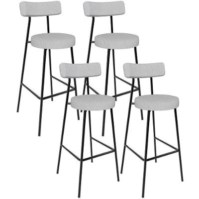 Kit 04 Banquetas Altas Bar Cozinha Sala De Jantar Em Aço Milão L02 Linho Cinza
